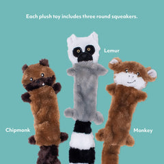ZippyPaws Skinny Peltz monkey 18in unstuffed toy for durable chewing and interaction