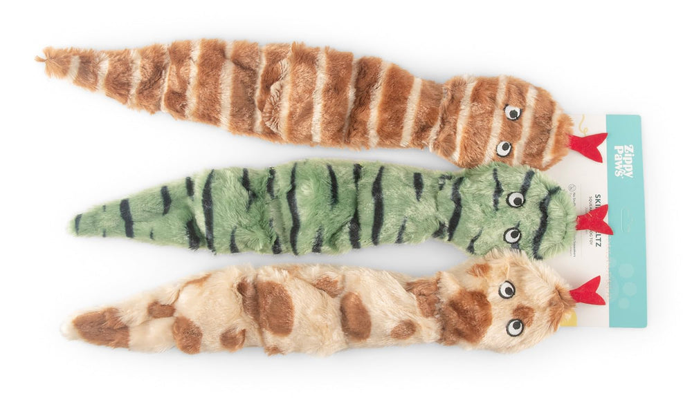 ZippyPaws Skinny Peltz: serpientes del desierto, juguete suave sin relleno para juego interactivo