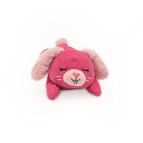 ZippyPaws Snooziez Bunny pink plush fabric supports soft cuddling and durability.