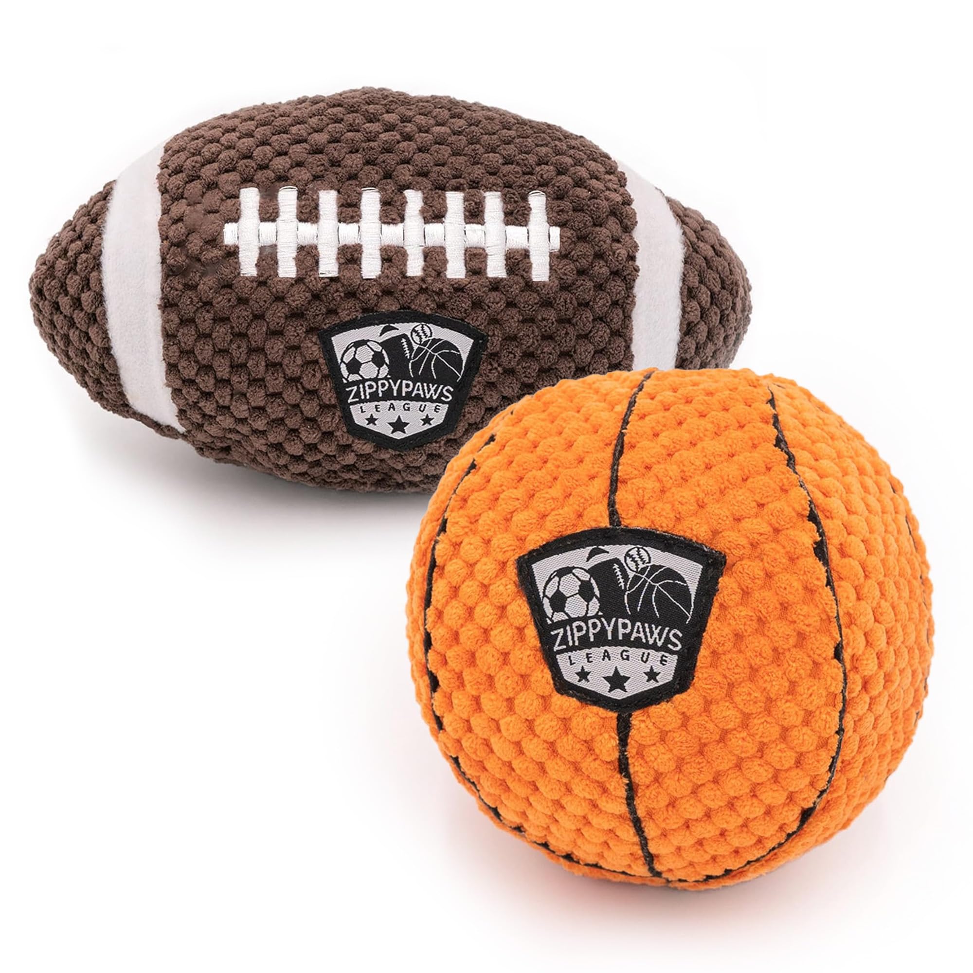 ZippyPaws SportsBallz football dog toy with squeaker for interactive play and fetch sessions.