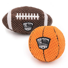 ZippyPaws SportsBallz football dog toy with squeaker for interactive play and fetch sessions.
