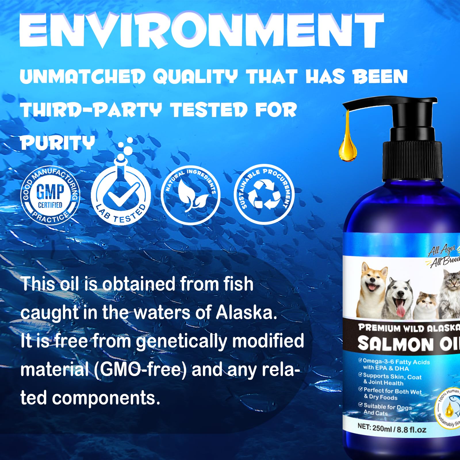 ZIXAOK Salmon Oil pump-top dispensing for mess-free pet dosing