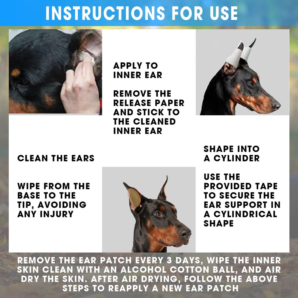 Ziyue doberman ear-posting kit usage-timeline illustrates multi-cycle care guidance