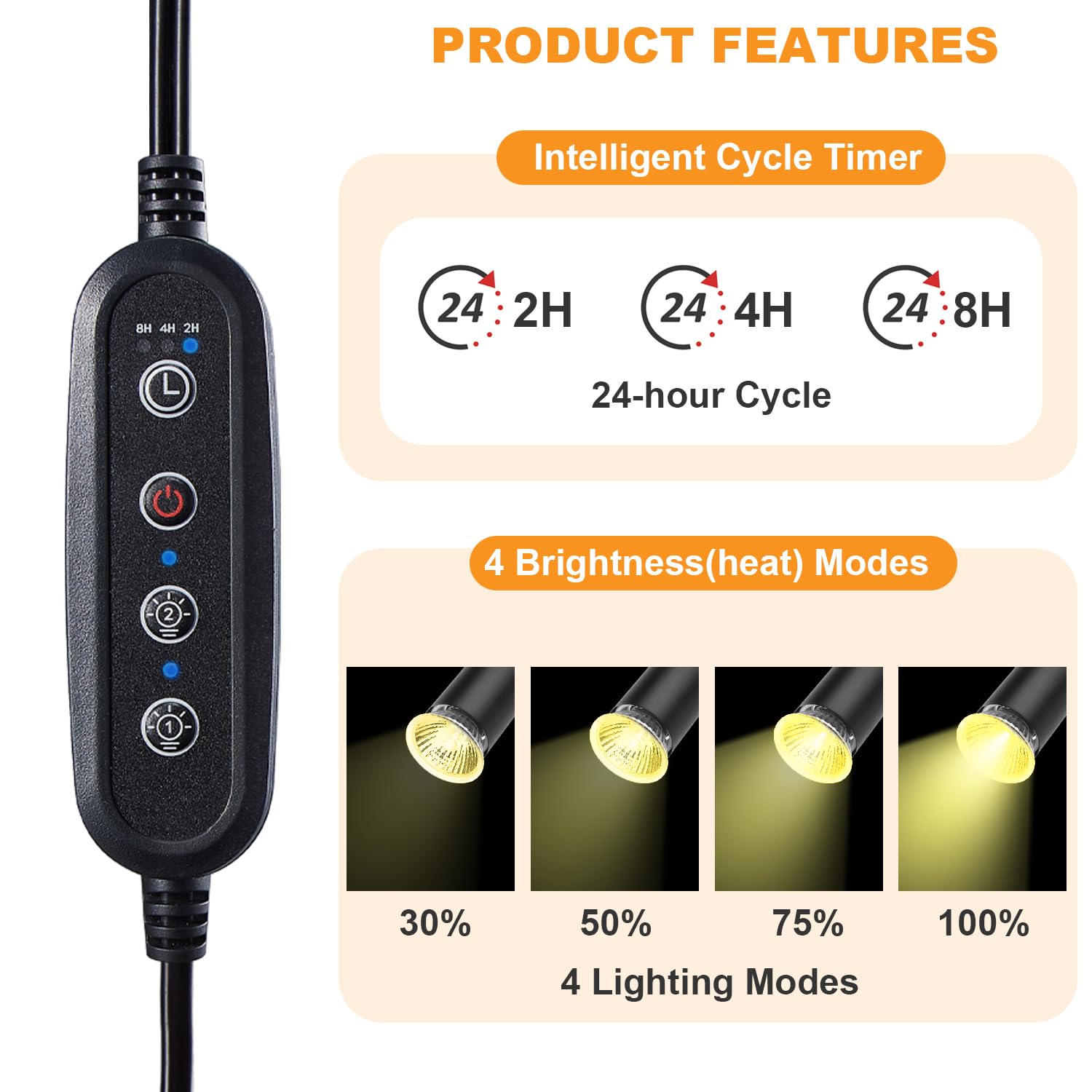 ZJNBMTFY gooseneck clamp reptile light adjustable for target heat.