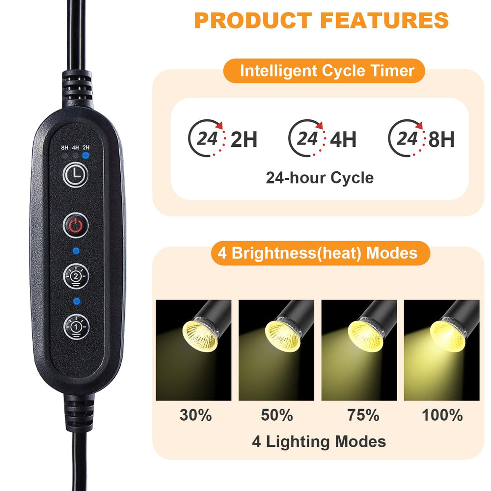 ZJNBMTFY gooseneck clamp reptile light adjustable for target heat.