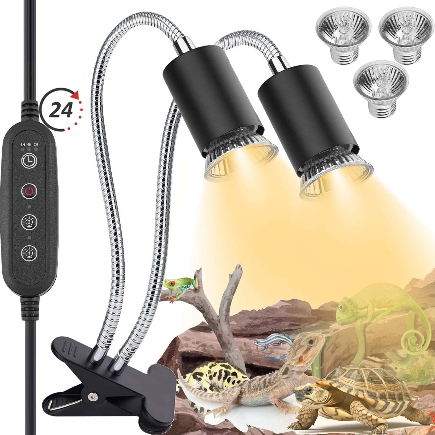 ZJNBMTFY reptile heat lamp double-head focuses heat for precise basking.