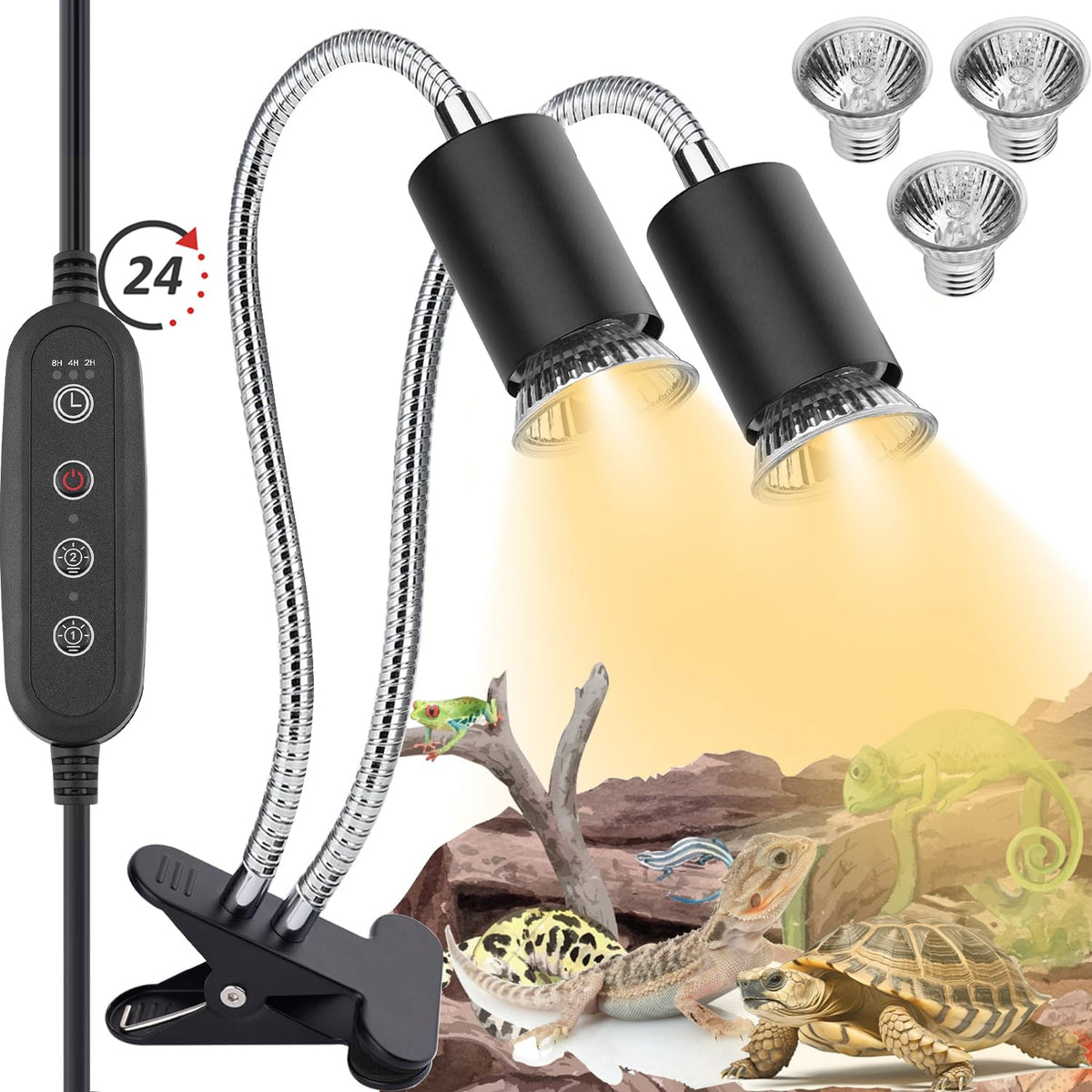 ZJNBMTFY reptile heat lamp double-head focuses heat for precise basking.
