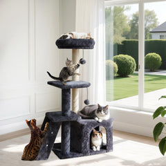 ZLAFM 38.4'' cat tree bottom view highlights space-saving vertical design for small spaces