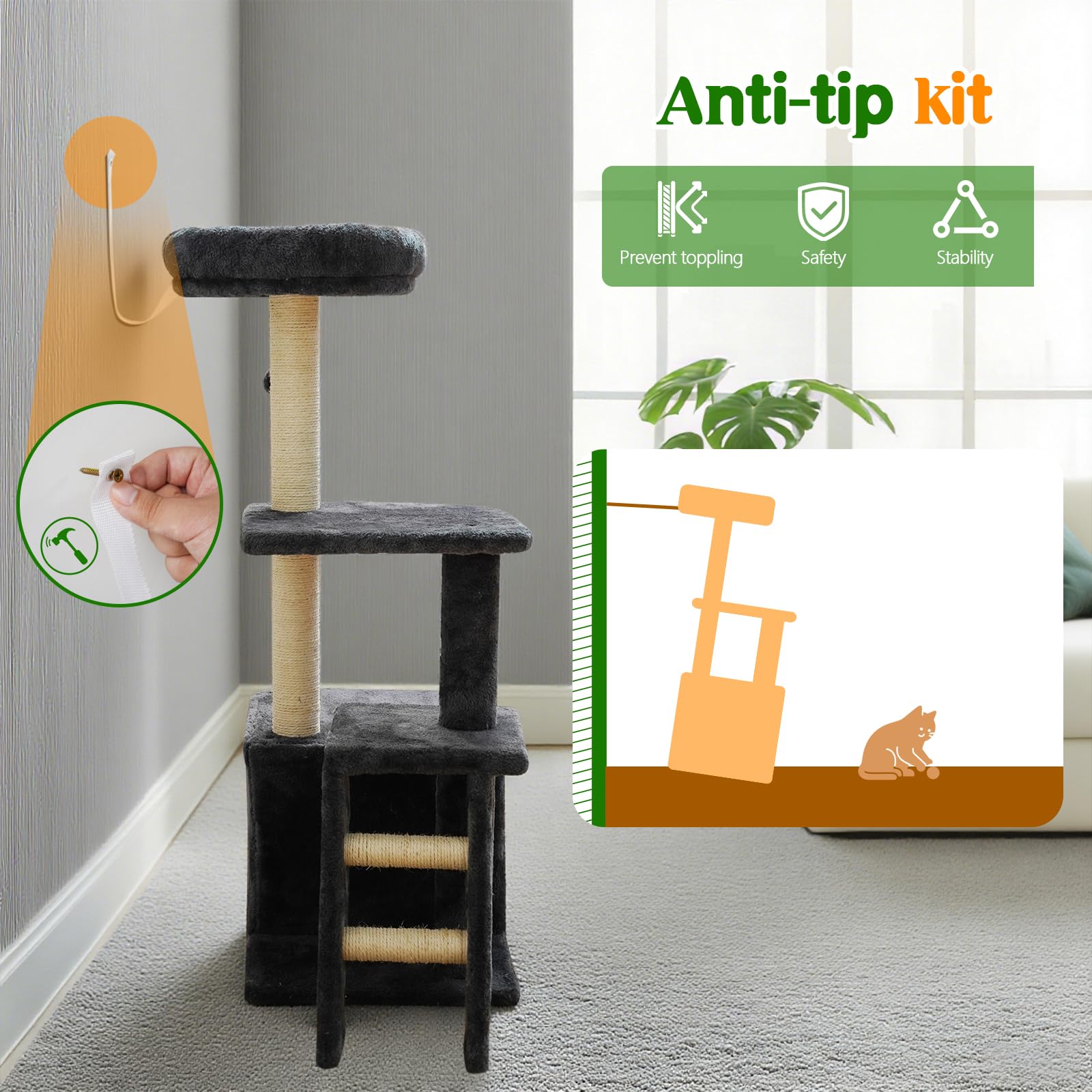 ZLAFM 38.4'' cat tree in room layout demonstrates compact modern home integration