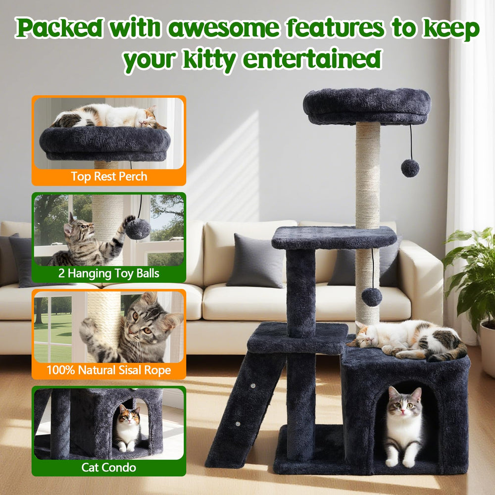 ZLAFM 38.4'' cat tree plush condo presents cozy hideaway with warm resting spot