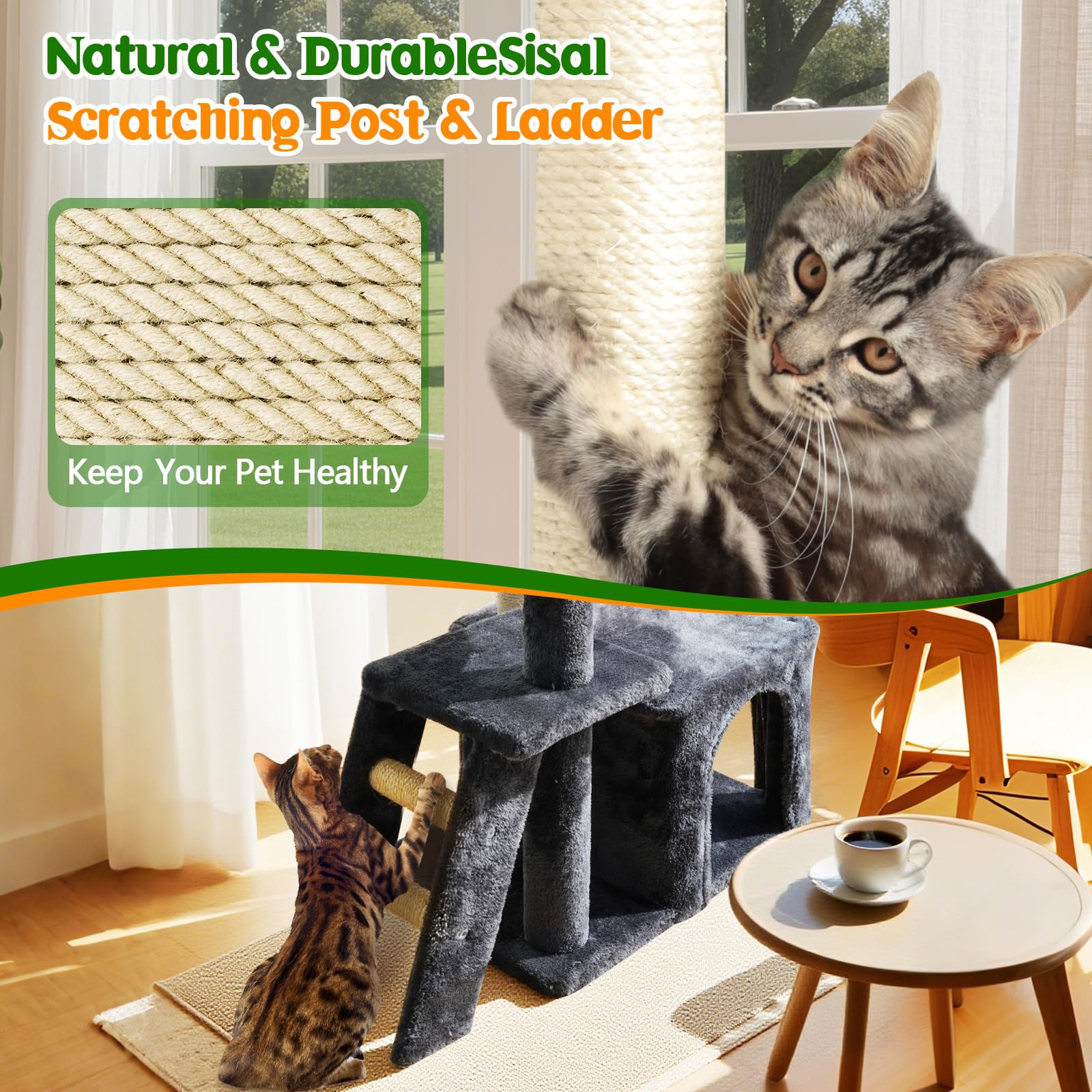 ZLAFM 38.4'' cat tree sisal pillars reveal natural scratching posts without dyes