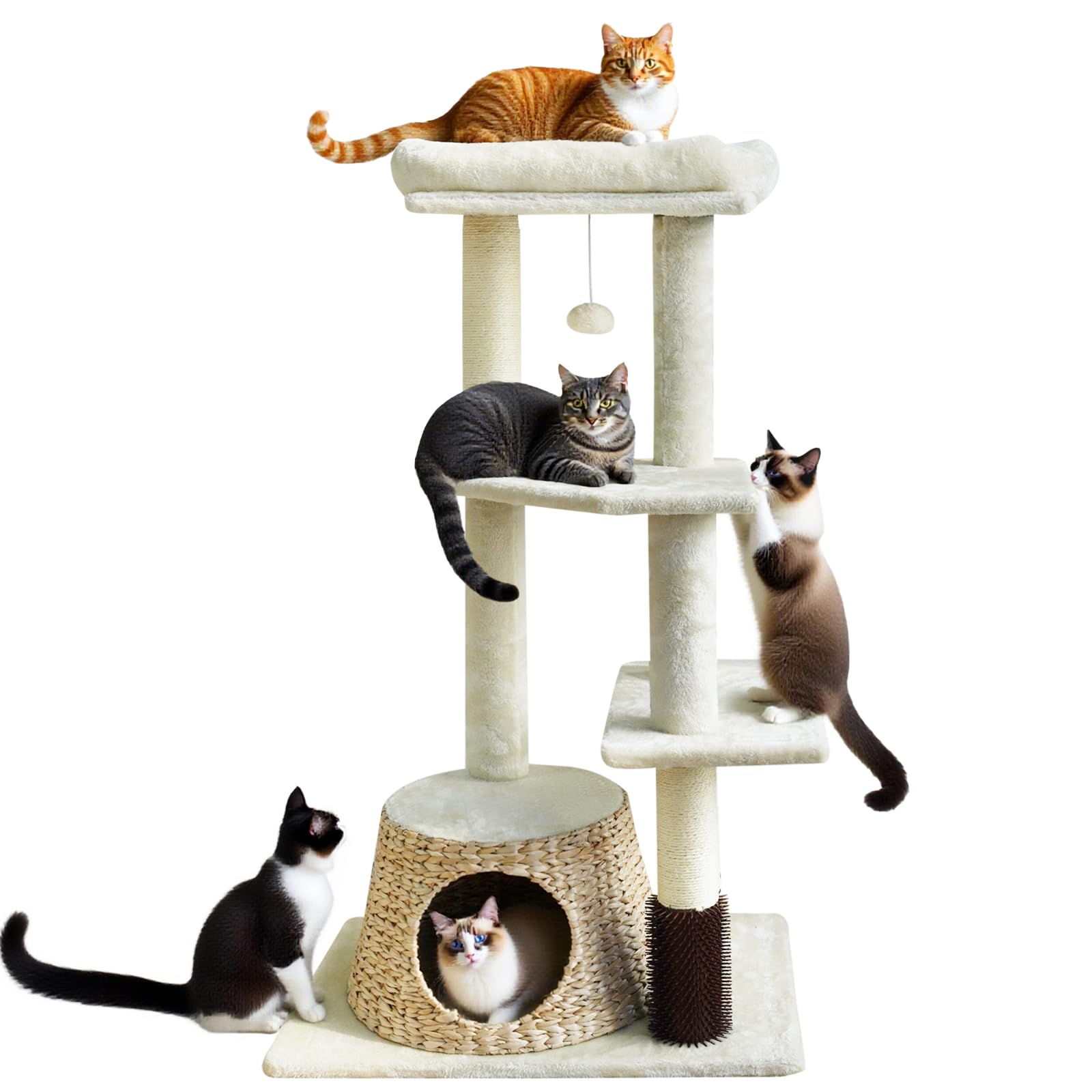 ZLAFM 43-6-inch rattan cat tree top perch provides elevated views and a cozy nap.
