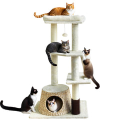 ZLAFM 43-6-inch rattan cat tree top perch provides elevated views and a cozy nap.