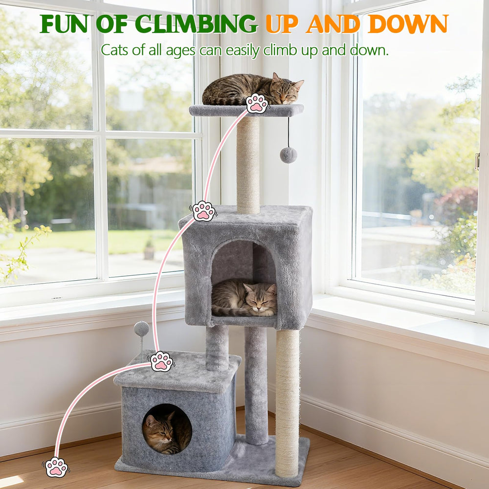 ZLAFM 437-inch cat tree easy assembly with plush cover for simple cleaning.