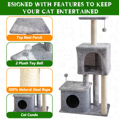 ZLAFM 437-inch cat tree pom-pom balls encourage playful chasing and engagement.
