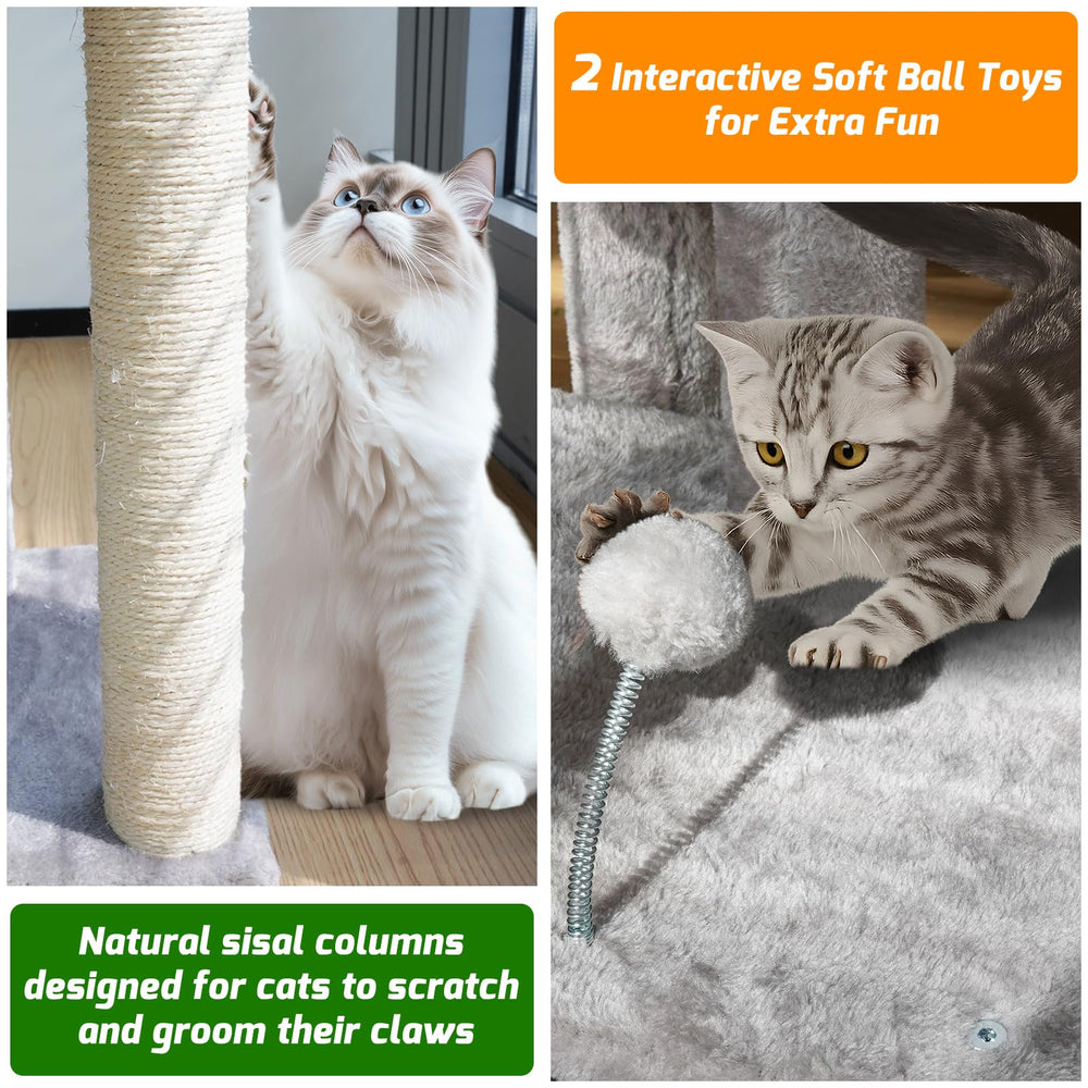 ZLAFM 437-inch cat tree with sisal posts promotes healthy scratching and furniture protection.