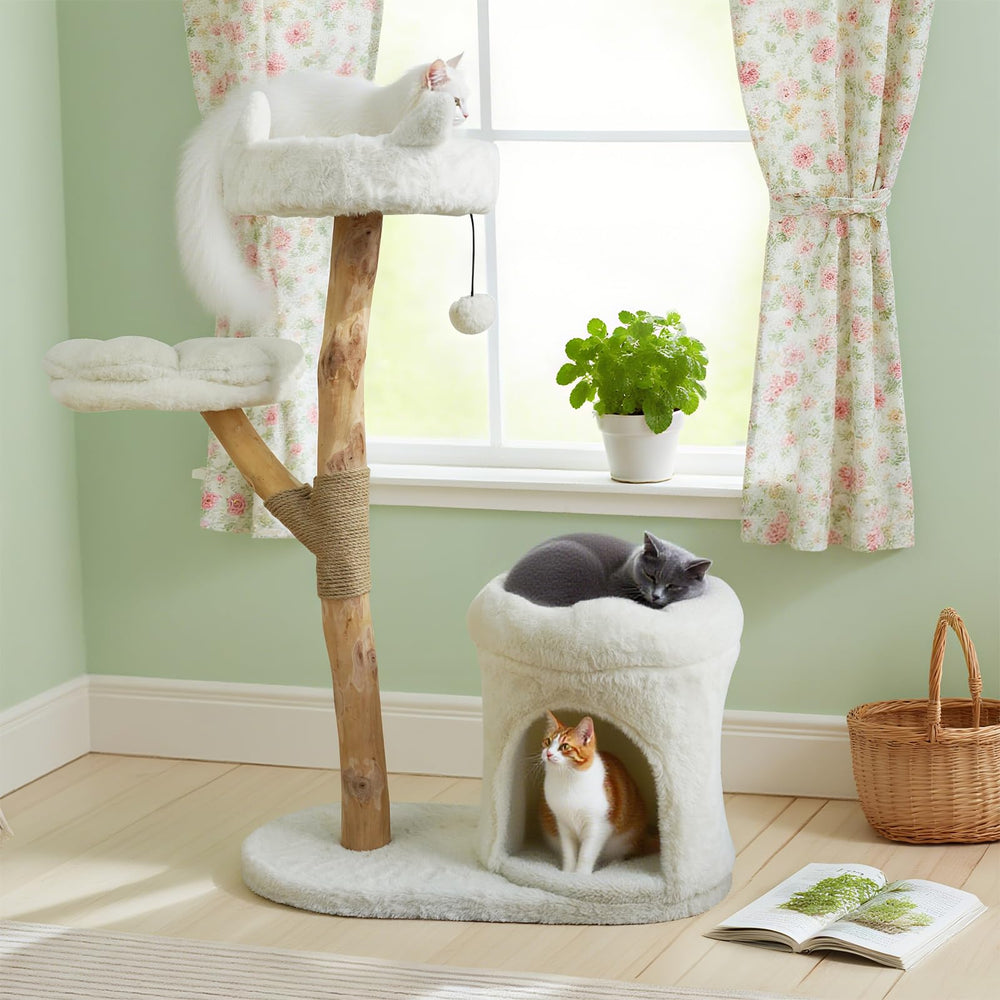 ZLAFM cat tree assembly image with hex wrench indicates easy setup.