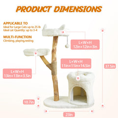 ZLAFM cat tree multi-tier side view highlights stable frame and cozy platforms.