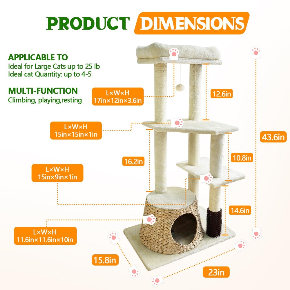 ZLAFM rattan cat tree middle platform for climbing resting playtime stimulation.