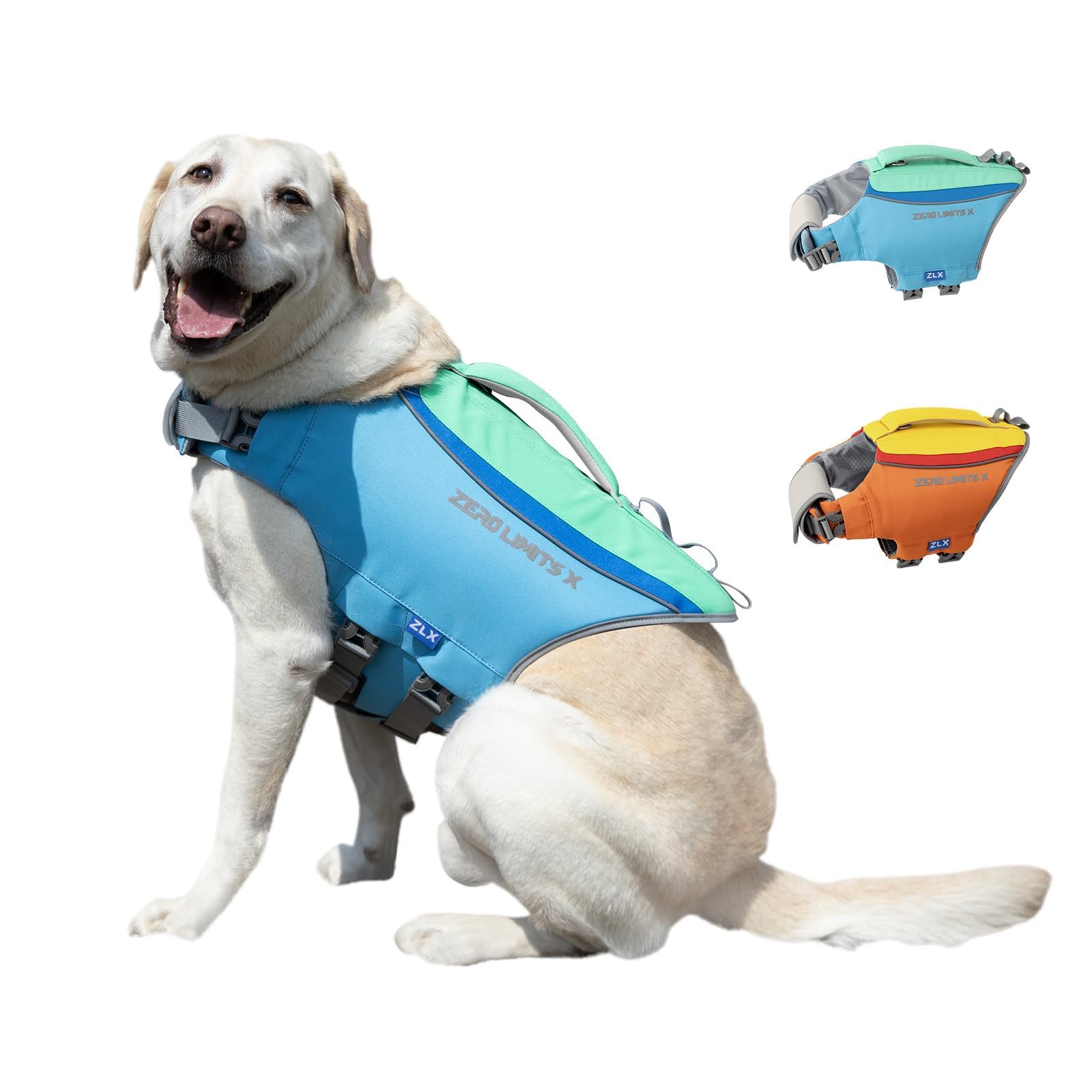 ZLX dog life jacket with adjustable straps for a secure, snug fit during vigorous swims