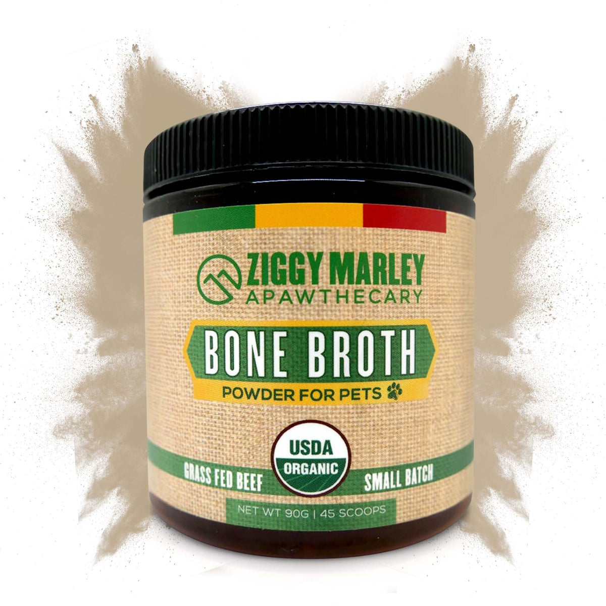 ZMA Pets Ziggy Marley bone broth bottle—organic beef for joint support and mobility