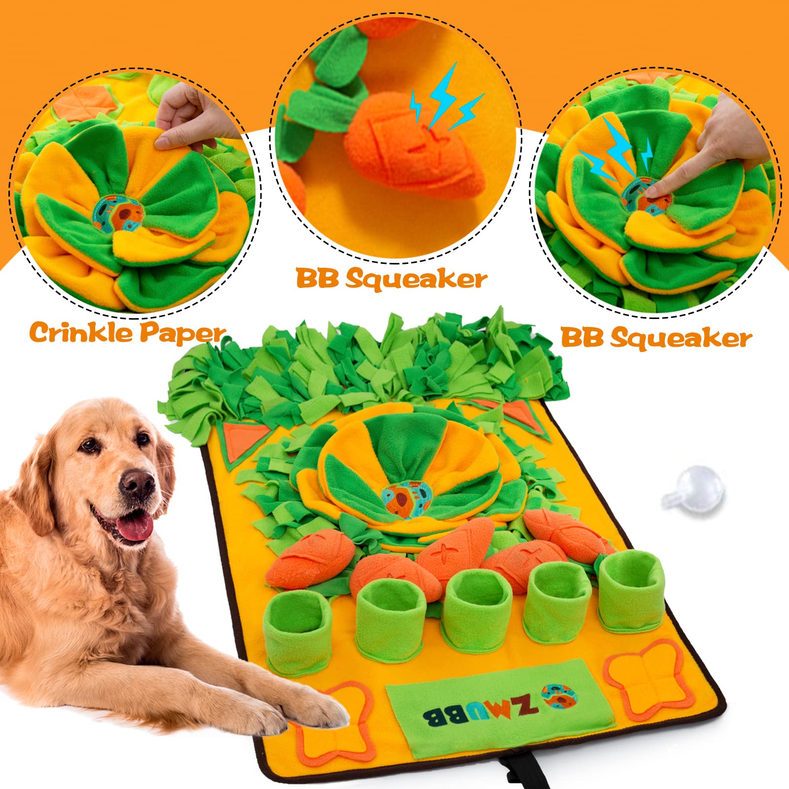 ZMUBB Snuffle Mat center squeaker adds interactive play and curiosity