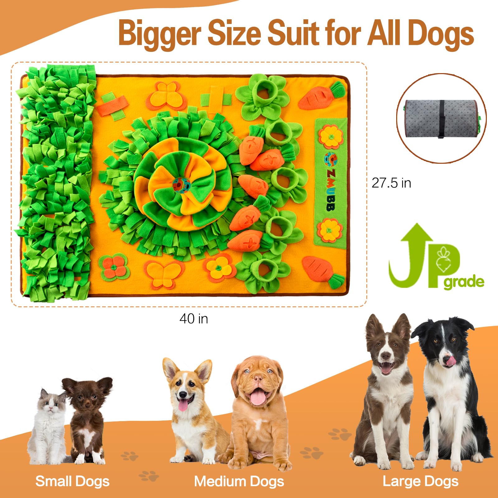 ZMUBB Snuffle Mat travel-ready-belt demonstrates car and outdoor portability.