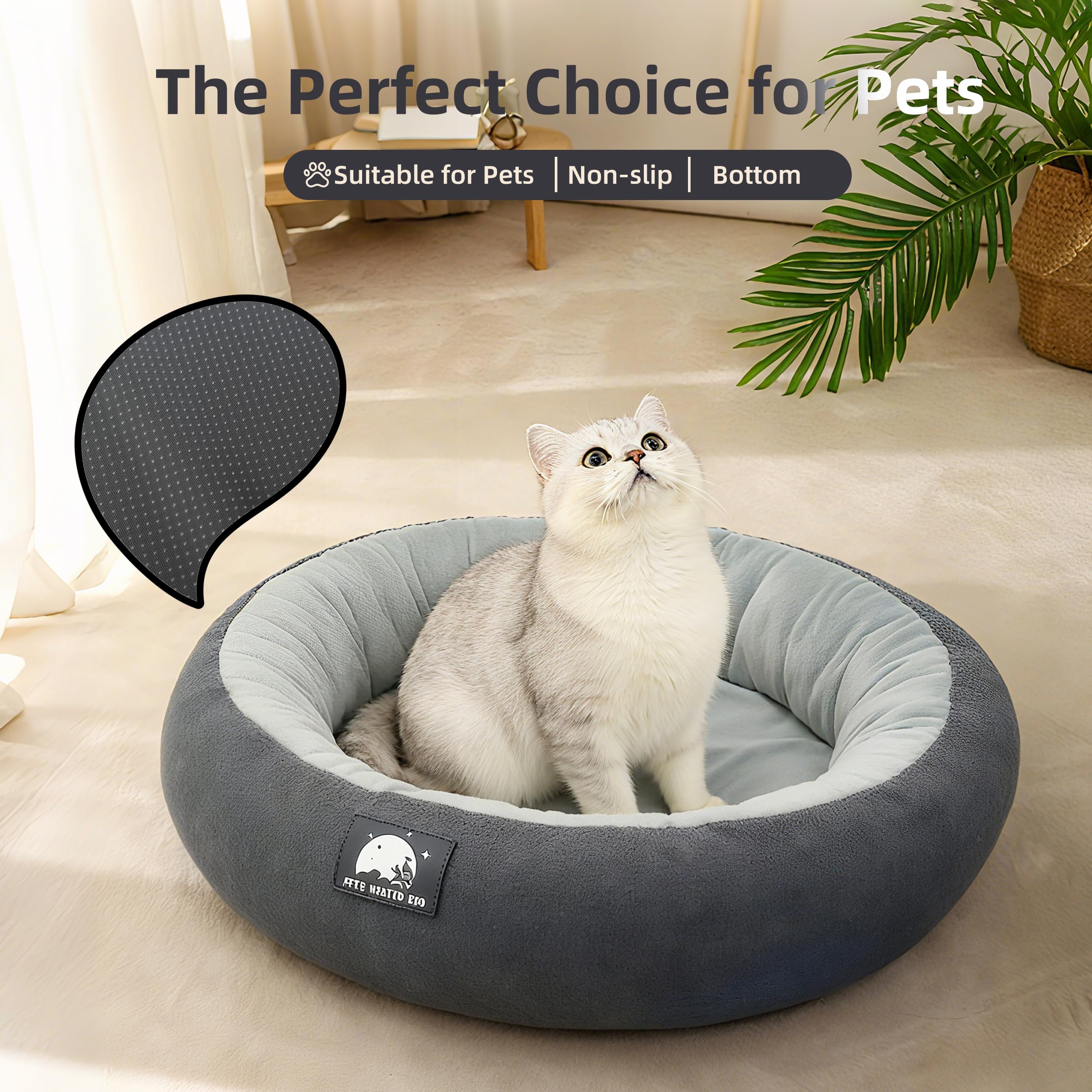 ZNOFAN heated cat bed donut design closeup shows soft texture.