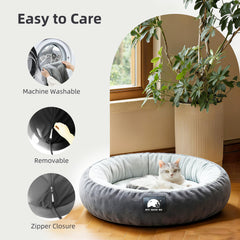 ZNOFAN heated cat bed inside plush lining offers cozy napping space.