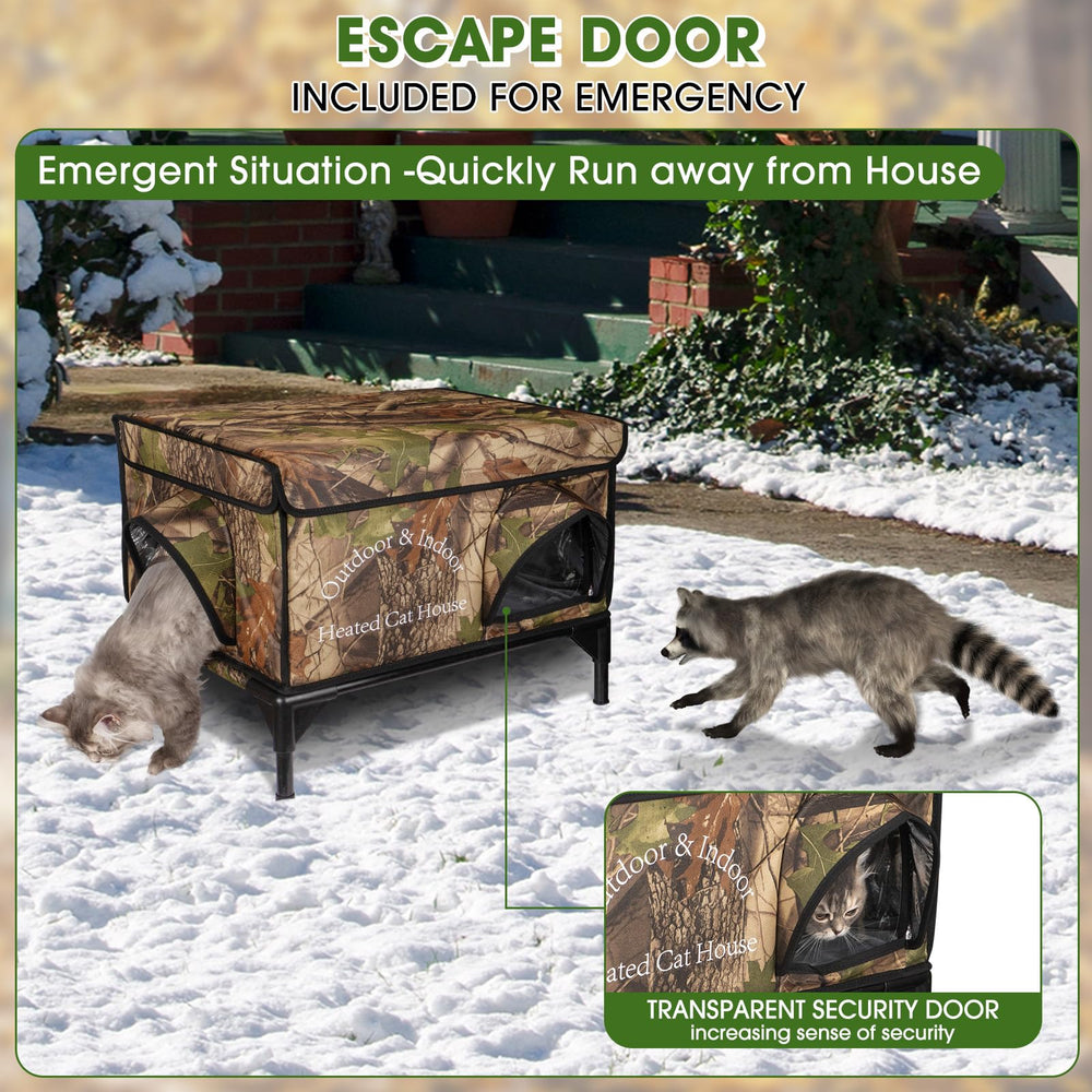 ZOCHIXEL heated cat shelter features dual escape doors for safety