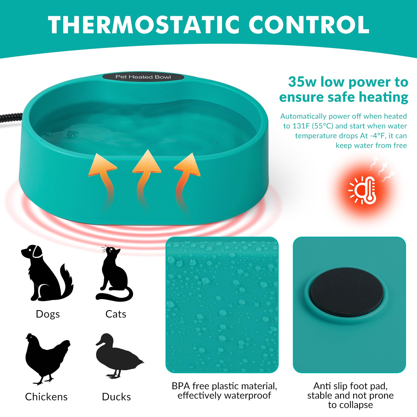 ZOCHIXEL outdoor pet water bowl maintains drinkable water in freezing weather.