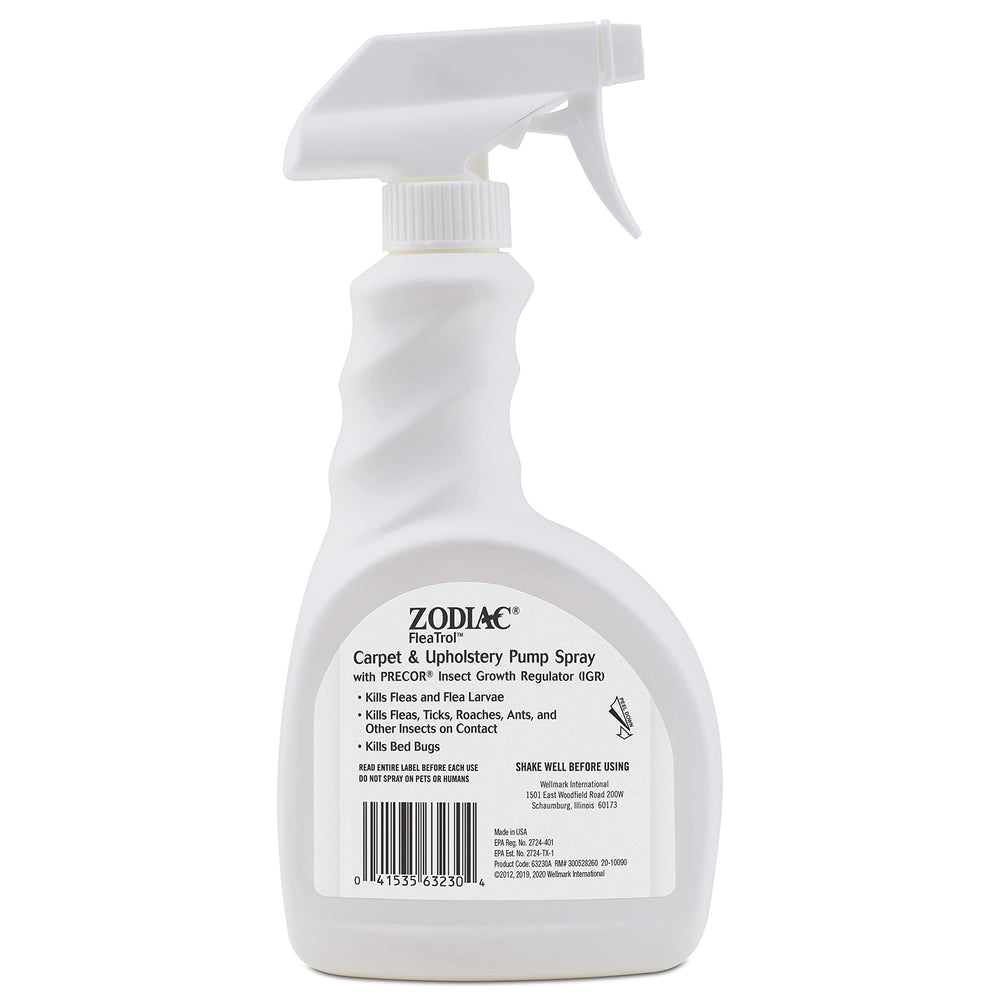 Zodiac Carpet and Upholstery Pump Spray in action treating upholstery and rugs for fleas.