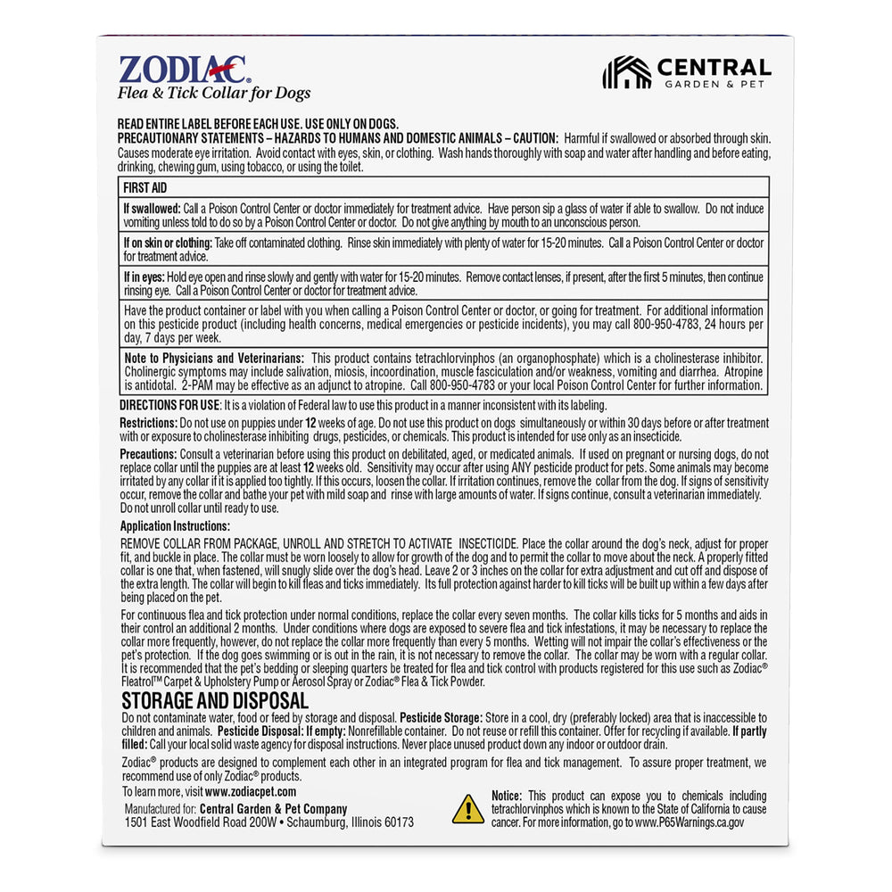 Zodiac flea and tick collar for dogs small worn during play demonstrating continuous release