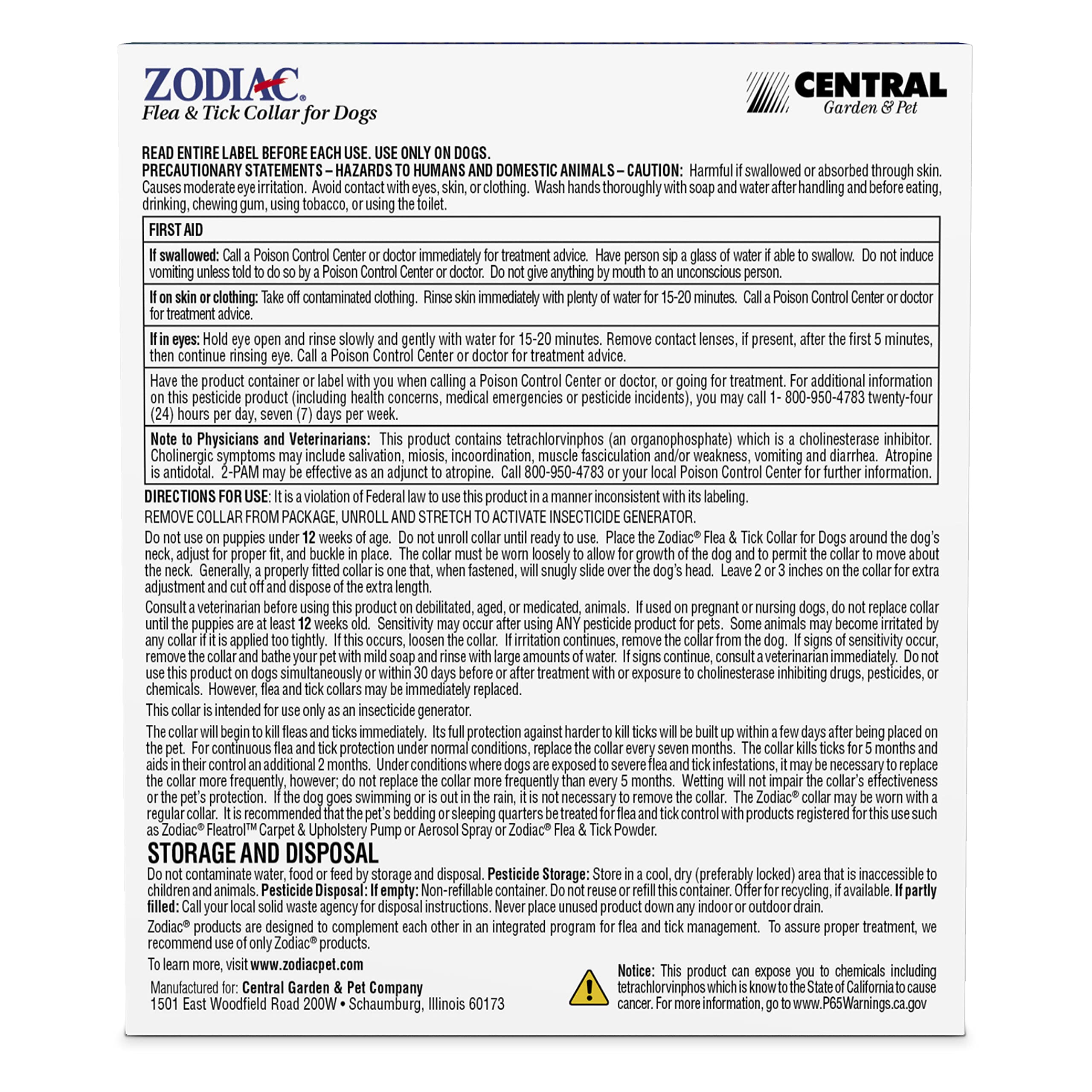 Zodiac flea and tick collar white dusting visible on collar indicating active release
