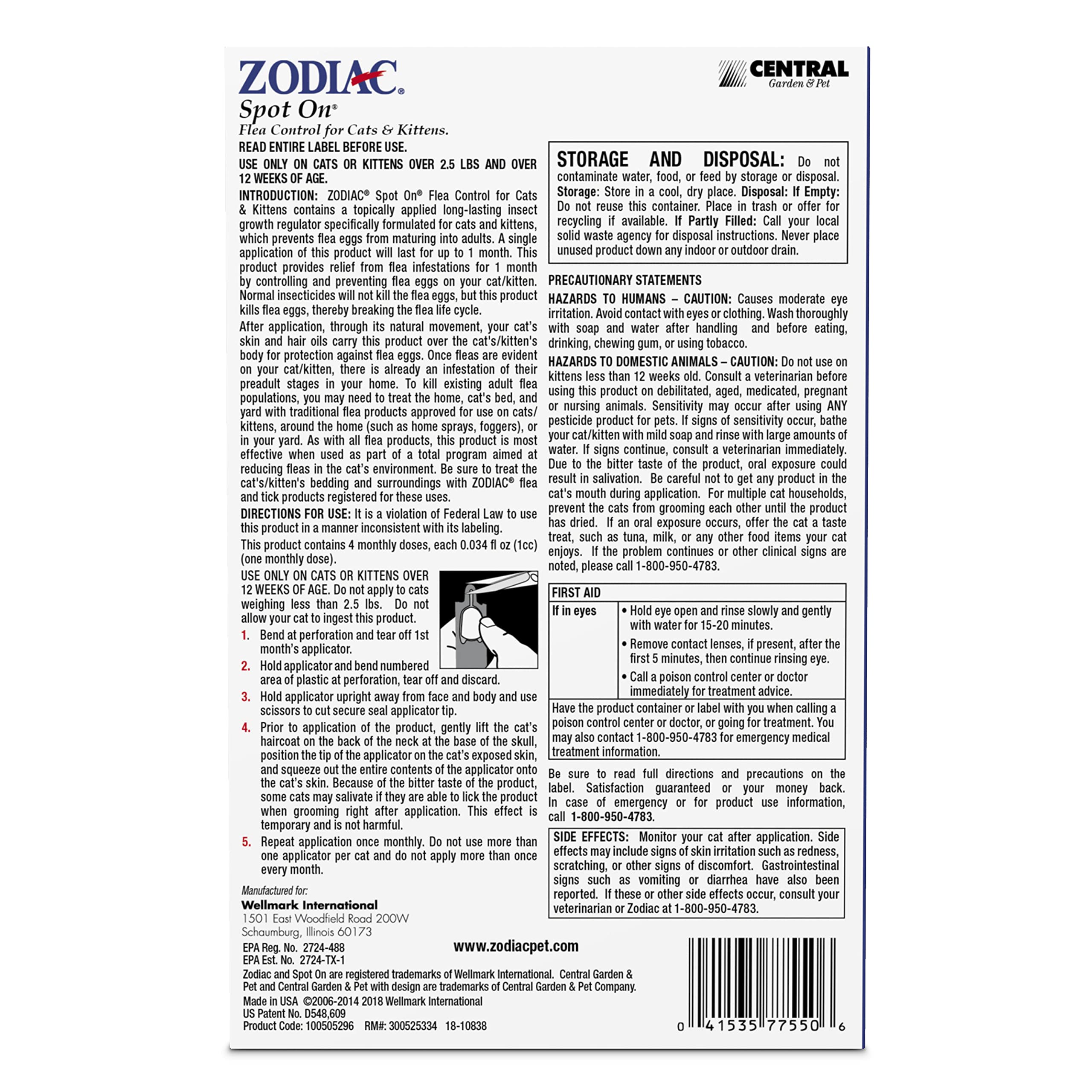 Zodiac Spot On Plus application on cat demonstrates fast-acting fleas control in minutes