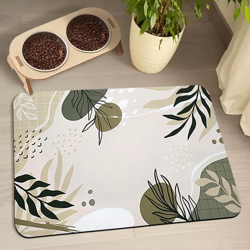 Zoeeya Bohemia Tropical Leaves Mat top view, stylish protection during pet meals