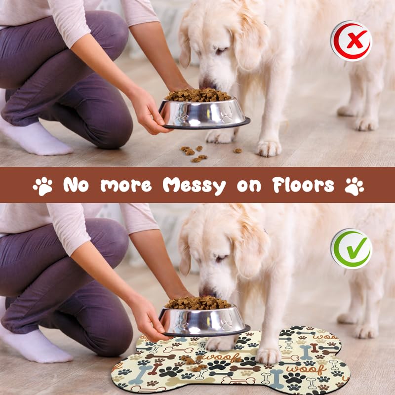 Zoeeya bone-design print dog food mat keeps feeding area stylish.