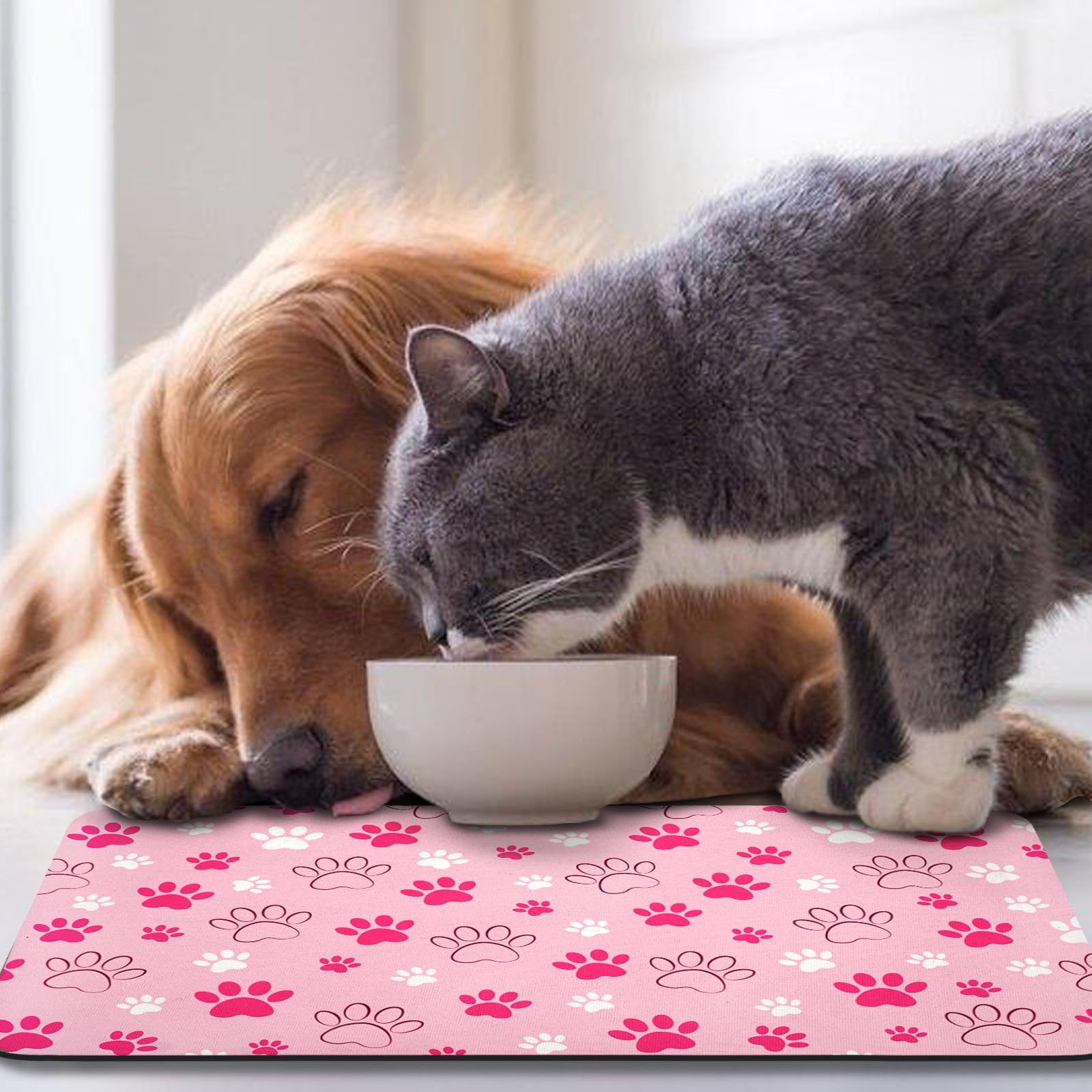 Zoeeya dog food mat pink design close-up, stylish feeding area for pets.