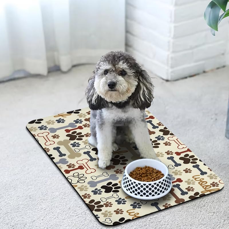 Zoeeya dog food mat printed beige design adds style while protecting floors