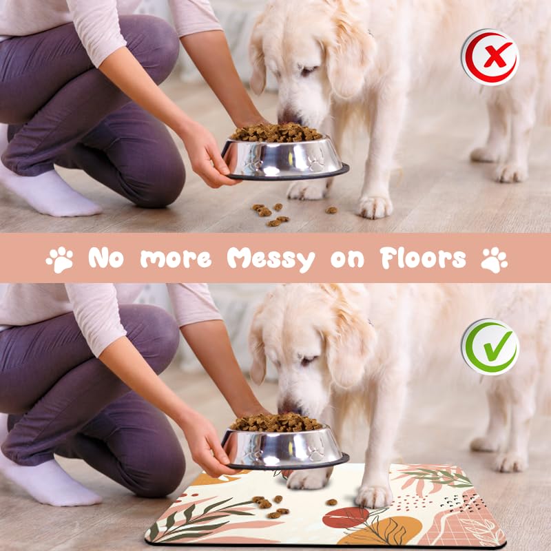 Zoeeya dog food mats absorbent surface quickly soaks up spills and damp food.