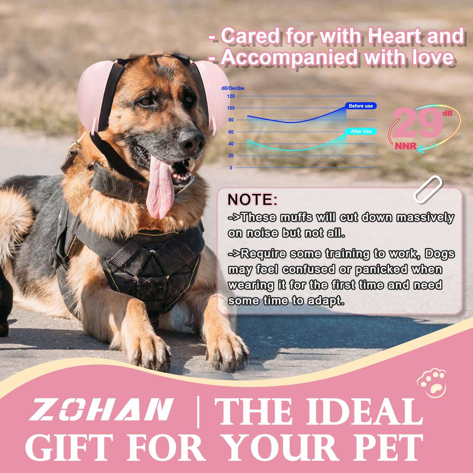 ZOHAN dog ear muffs fast snap lock for quick adjustments