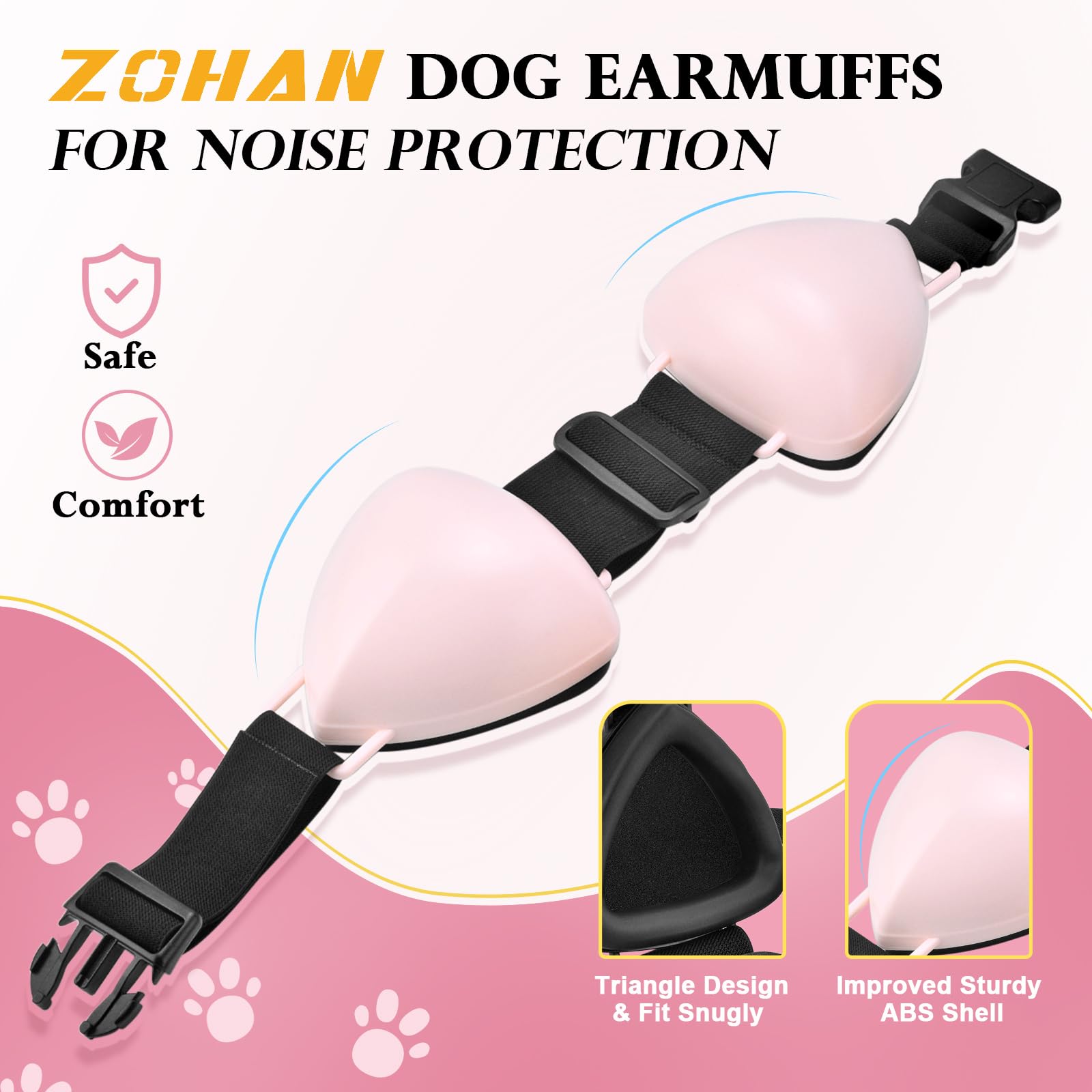 ZOHAN dog ear muffs pink earcups reduce noise for calmer visits