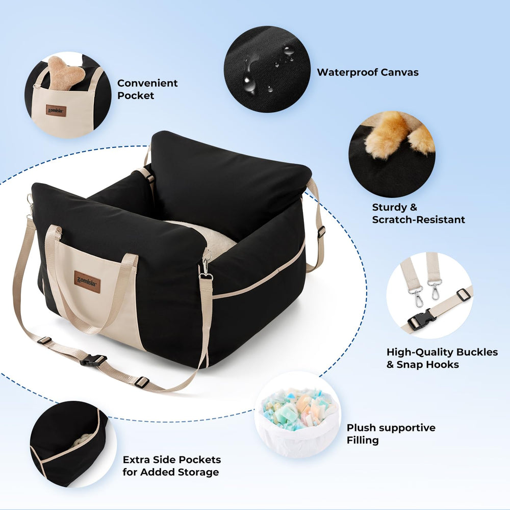 ZOMISIA dog car seat dimensions 23x22x13 inches fit small to medium pets.