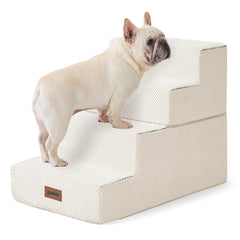 ZOMISIA dog stairs grey 4-steps side view supports small dogs onto the sofa