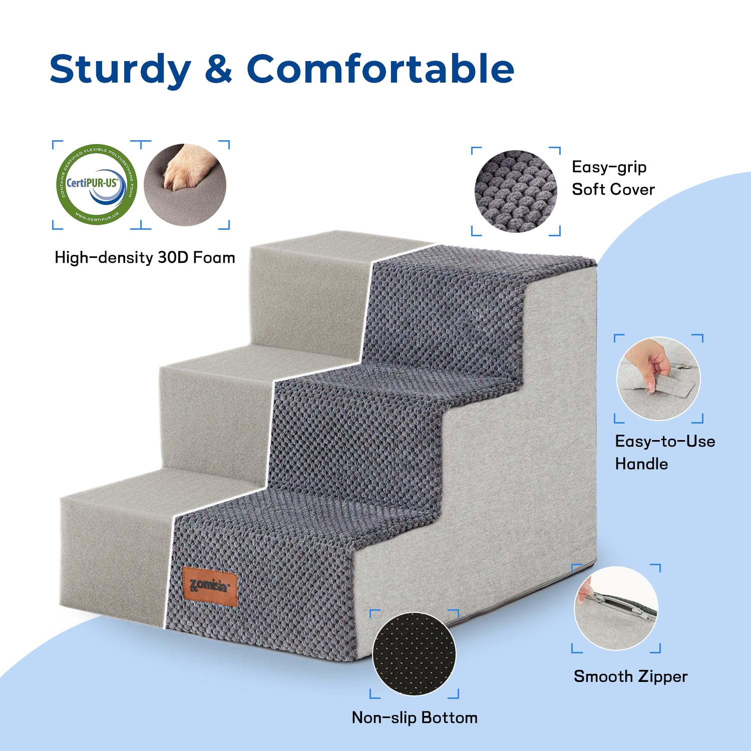 ZOMISIA 3-step 13.5-inch stairs helping small dogs reach sofas