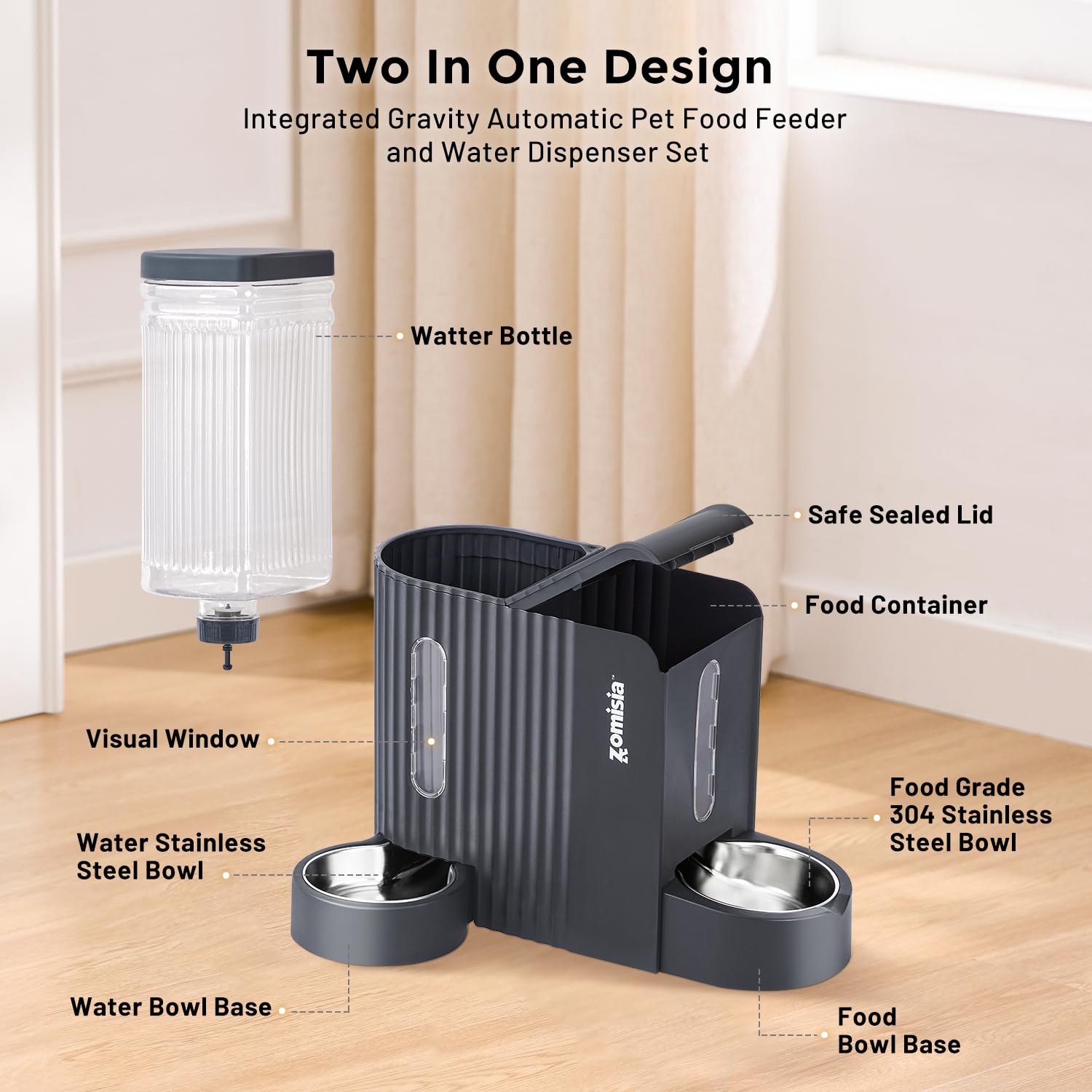 ZOMISIA 2-in-1 feeder and water dispenser assembly in progress