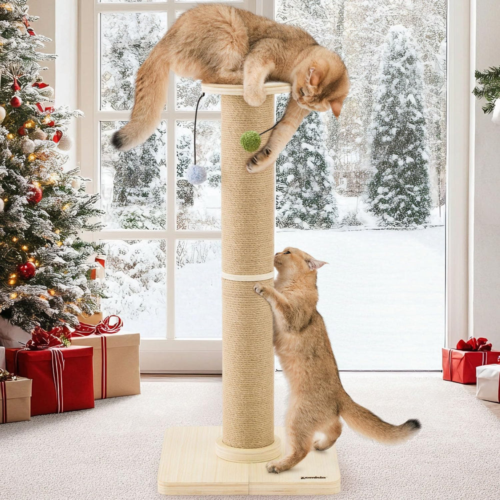 ZOMISIA 35'' tall sisal post top view highlights natural scratching surface for claws and stretch