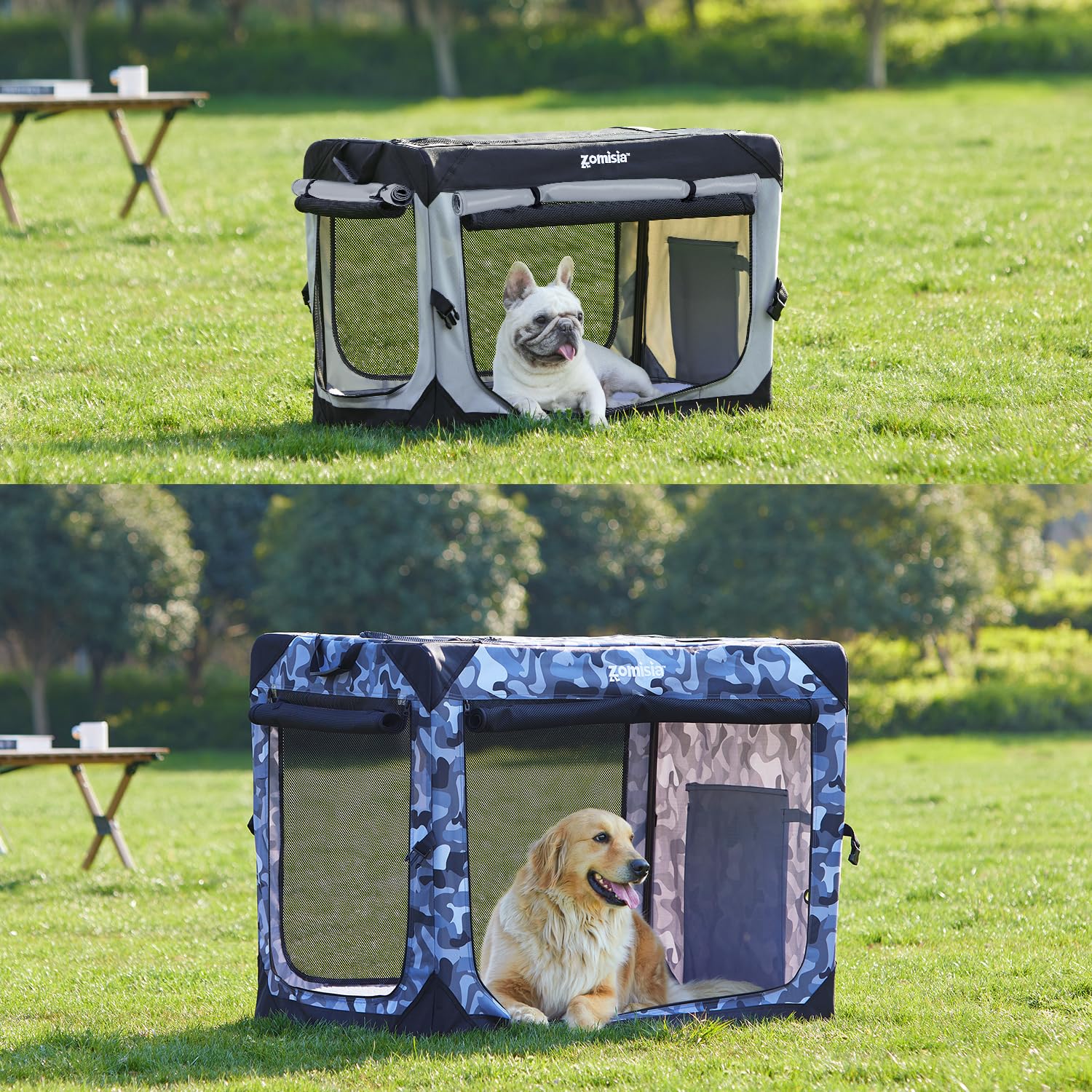 ZOMISIA plush interior pad adds cozy crate comfort.