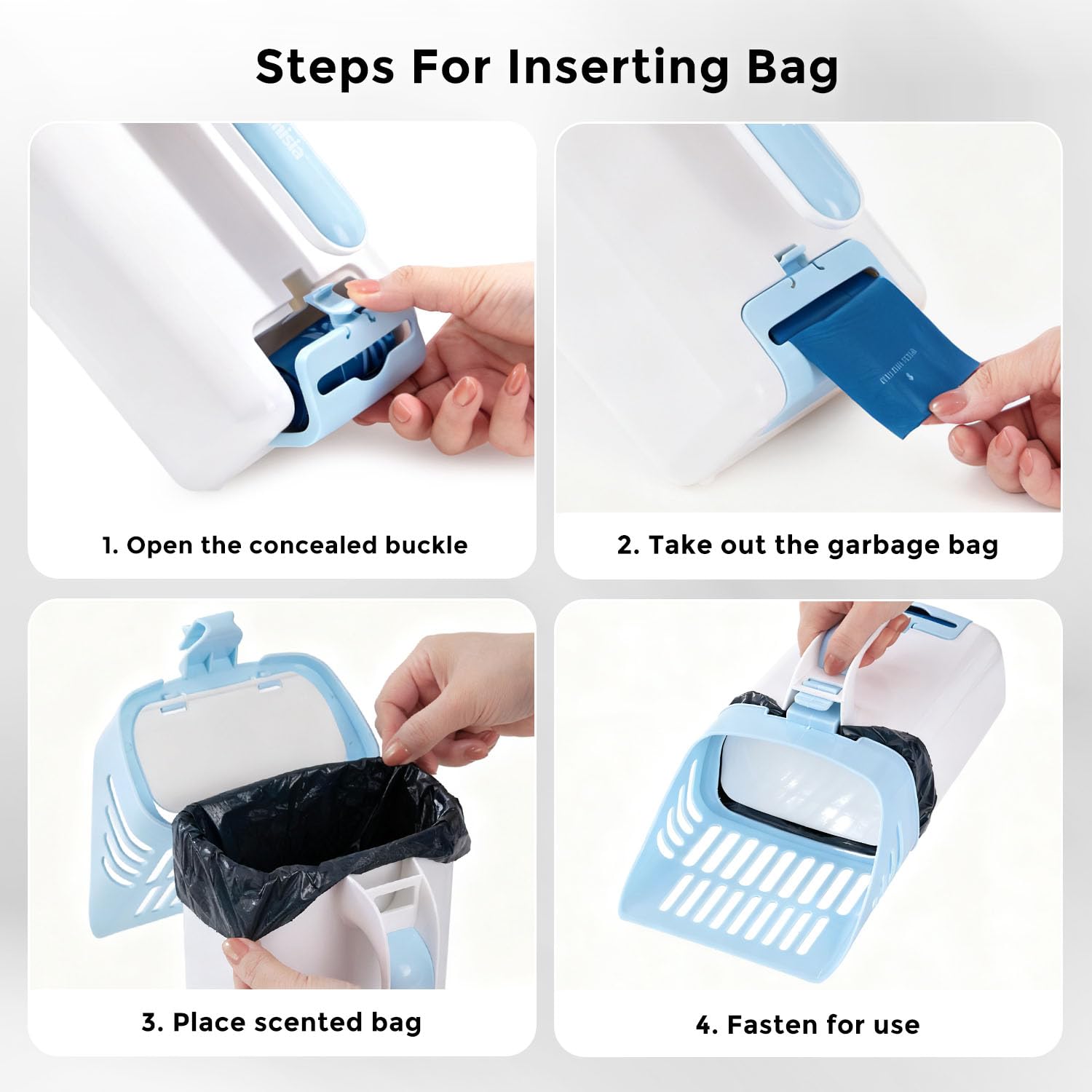 ZOMISIA built-in bag dispenser enables quick reloading for continuous scooping.