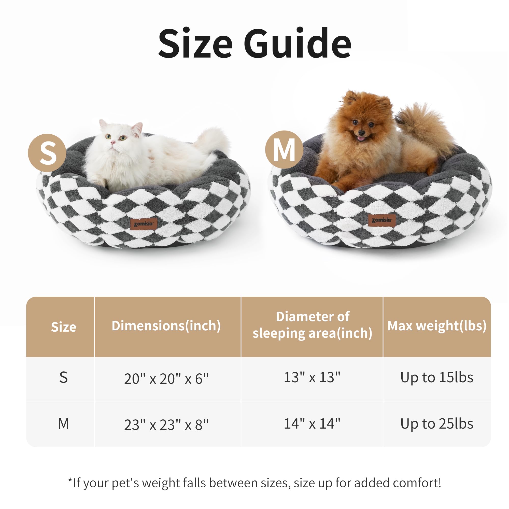 ZOMISIA bed sizes 20 and 23 inches fit cats and small dogs